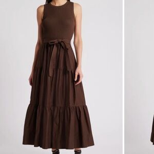 MOONRIVER Mixed Media Sleeveless Tiered Dress